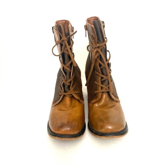 Pierre Dumas Lace Up Zipper Boots Women’s 8.5 Brown Tan 2 Toned Neutral Boho - Picture 2 of 9
